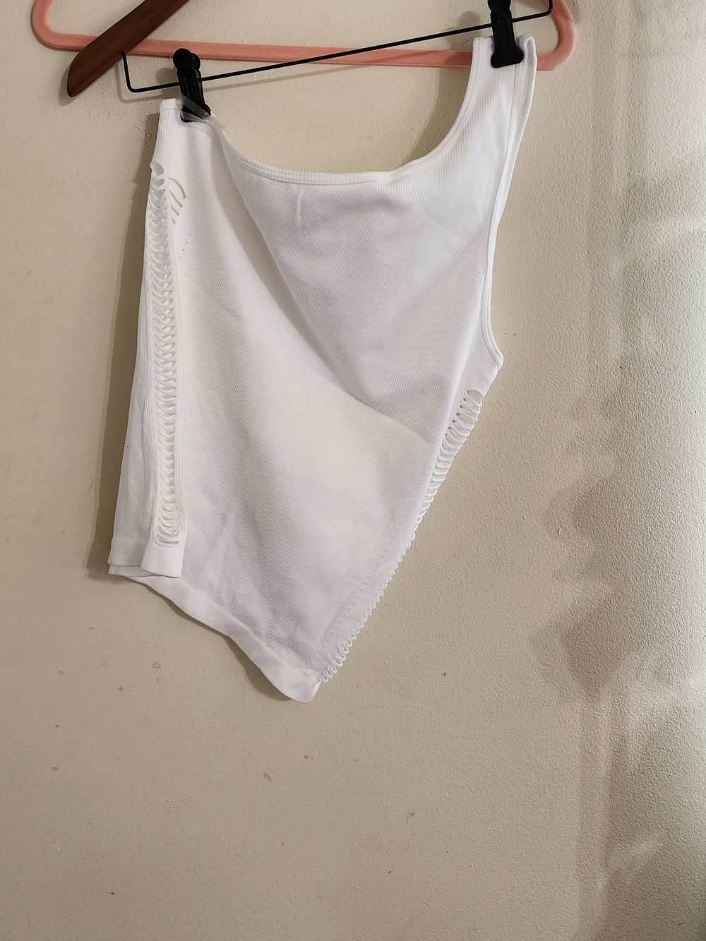 Eye Candy White Ribbed Asymmetrical Ladder Cutout Side Tank Top Plus Size 2X/3X